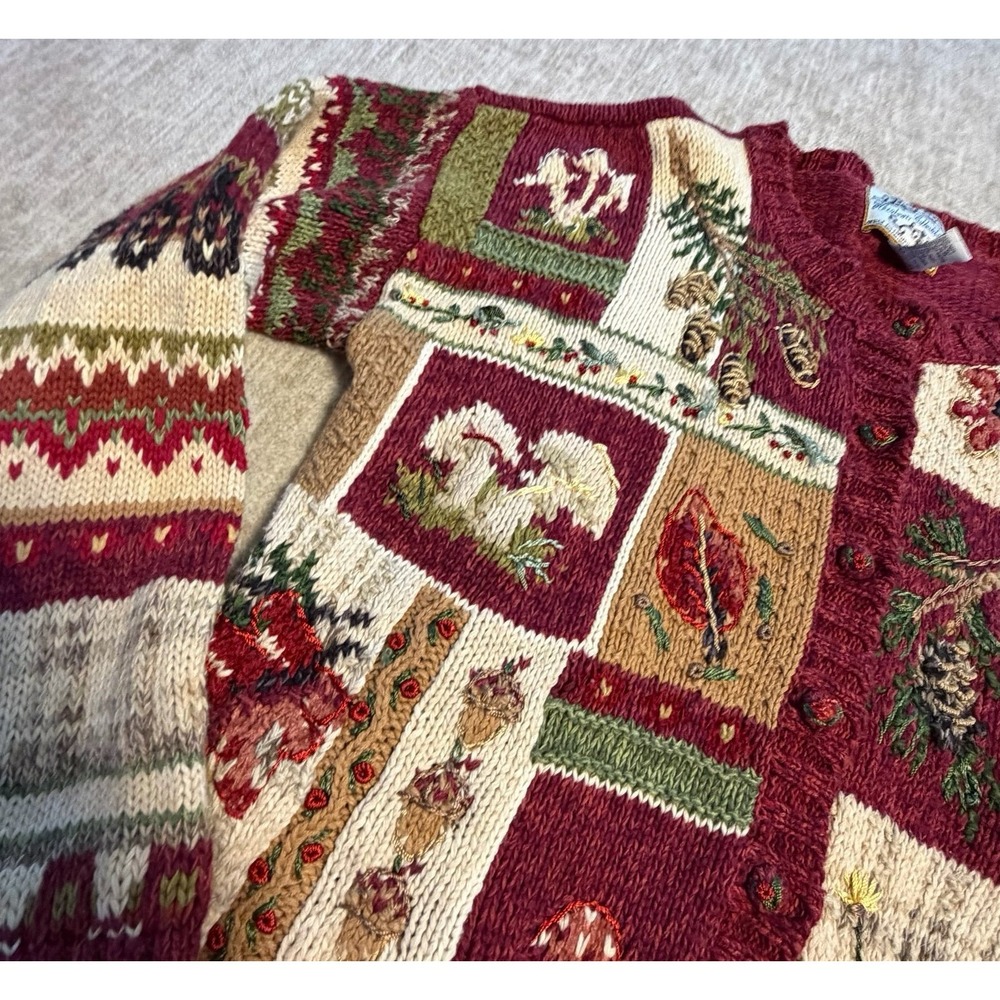 Vintage Heirloom Collectibles Woodland Cottagecore Cardigan Sweater XL 1999 - Picture 4 of 6